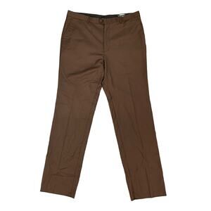 Ferrecci Premium Pants Mens 40 Brown Raw Hem Flat Front High Rise Travel Golf